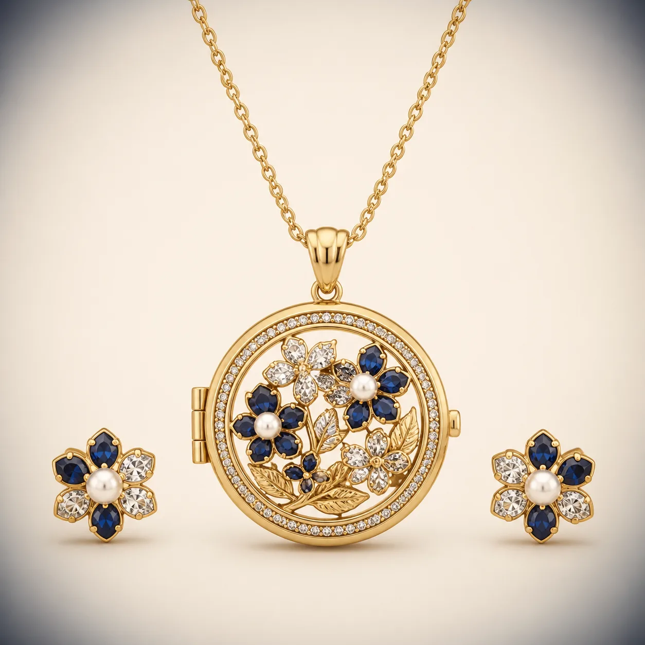 Rosette Crystal Locket Set